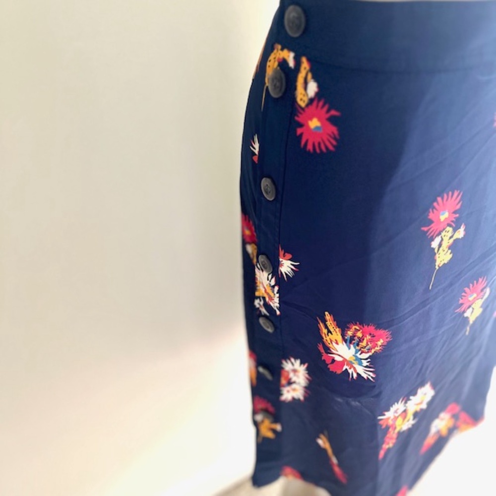 Madewell Navy Silk Cactus Flower Coastal Cowgirl Preppy Midi Skirt NWT - Picture 10 of 10